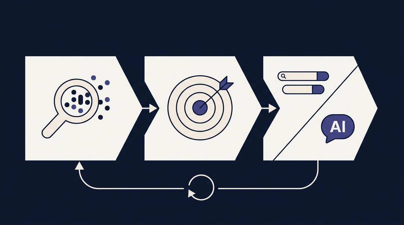 Fluxo do método aplicado: imersão, definição de ICP e plano integrado de SEO e GEO com medição contínua